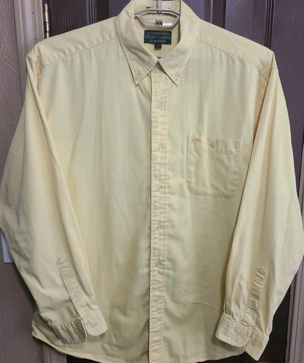 Vintage 90s Alexander Julian Colours Mens Shirt XL Yellow Long Sleeve Button Up